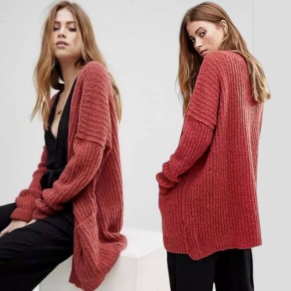 Free People Oversized Weekend Getaway Alpaca Blend Cardigan sz XS in Dusty Rose - Picture 1 of 9